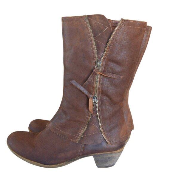 Women's Dove Brown Leather Zip Mid Calf Cowboy Western Booties Size 9 Boho Fall - Picture 3 of 9